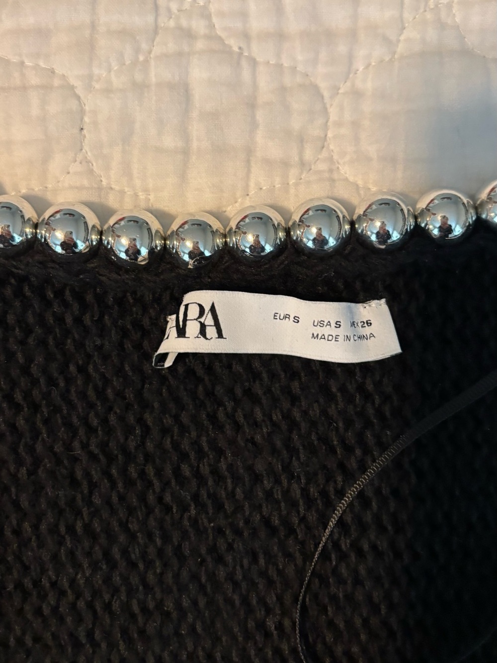 Zara Black Cropped Cardigan with Satin Ribbon - Picture 2 of 2